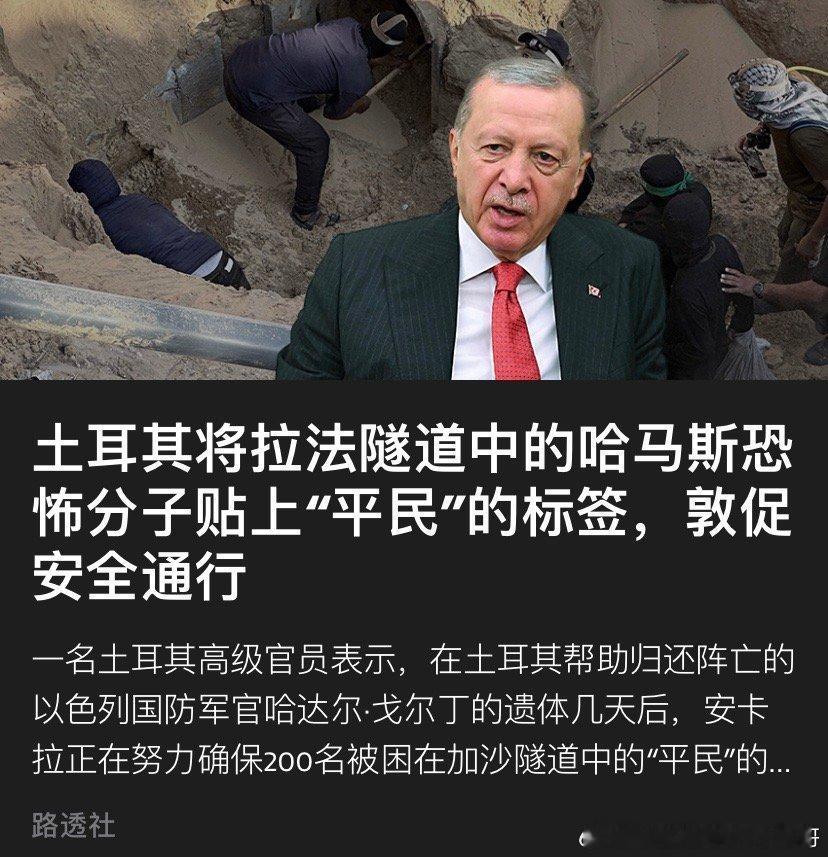 ‼️利益交换？以色列目前困住了在加沙地道里的200多名哈马斯恐怖分子，土耳其说他