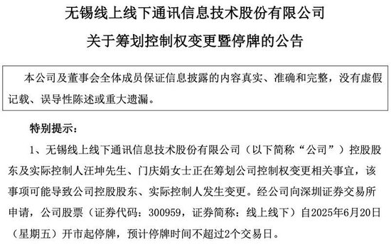 控制权拟变更! 300959, 明起停牌!