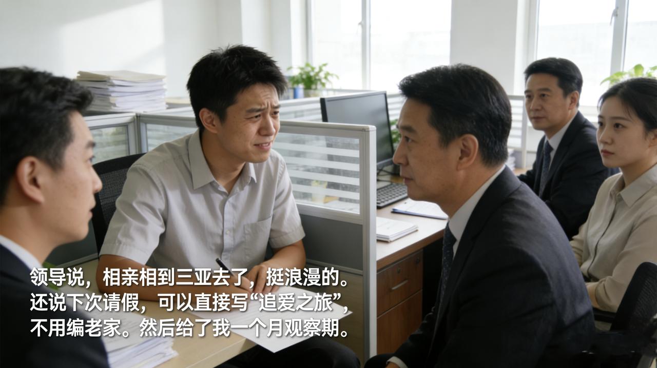 同事小刘请年假，理由是“回老家相亲”。领导批准了。三天后，他在朋友圈发了三亚