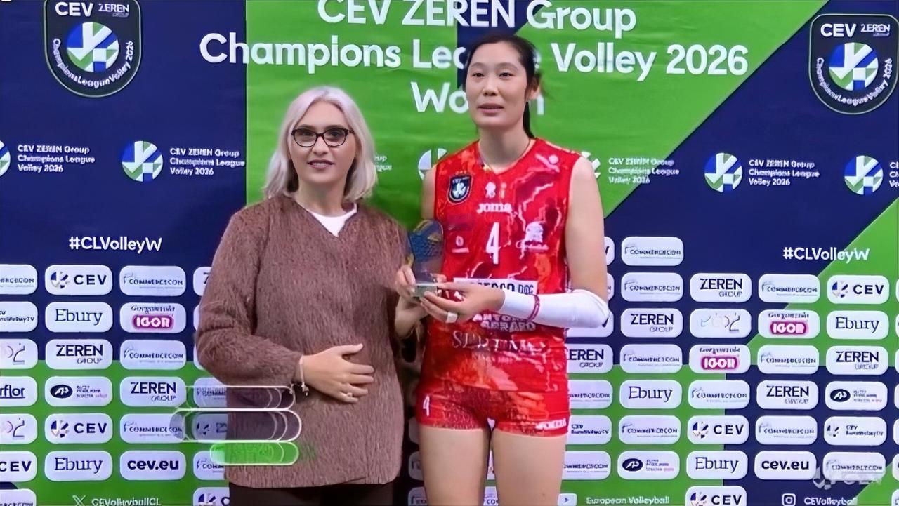 朱婷上班即收MVP！！…在刚刚结束的欧冠小组赛中，科内利亚诺客场25-14、