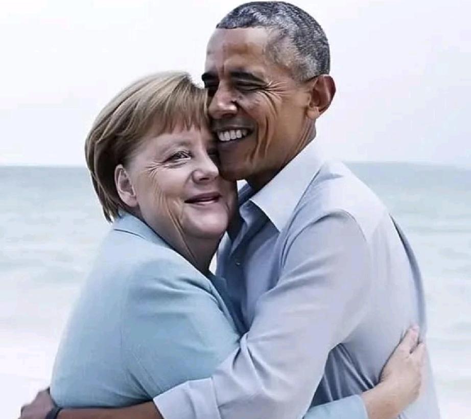富态的默克尔像个可爱的老大姐，开朗的奥巴马像个顽皮的小老弟。姐弟间的互动快乐而
