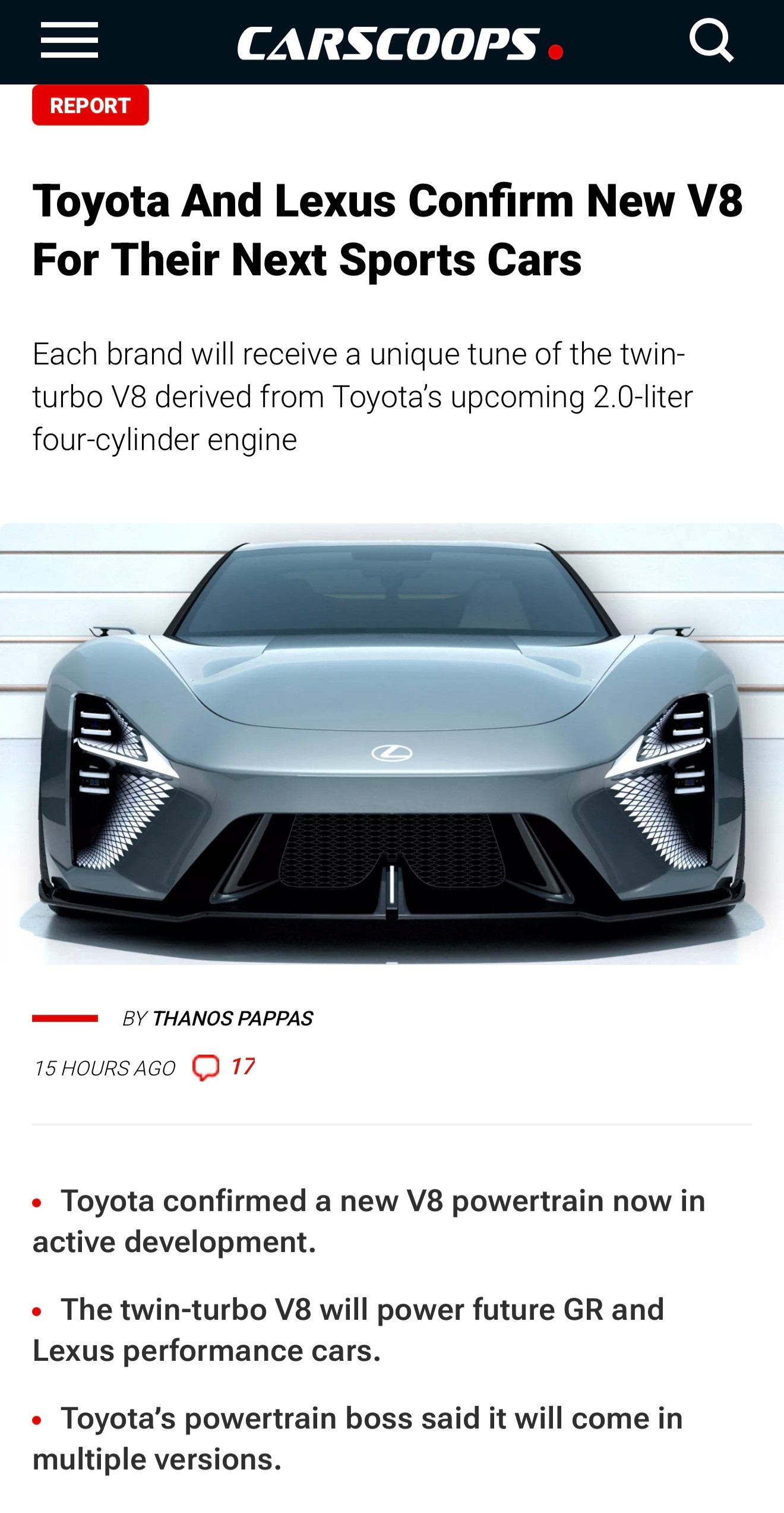 丰田确认在做一款新V8引擎丰田方面透露了一些这款新引擎的亮点：➡️这款新V8会和