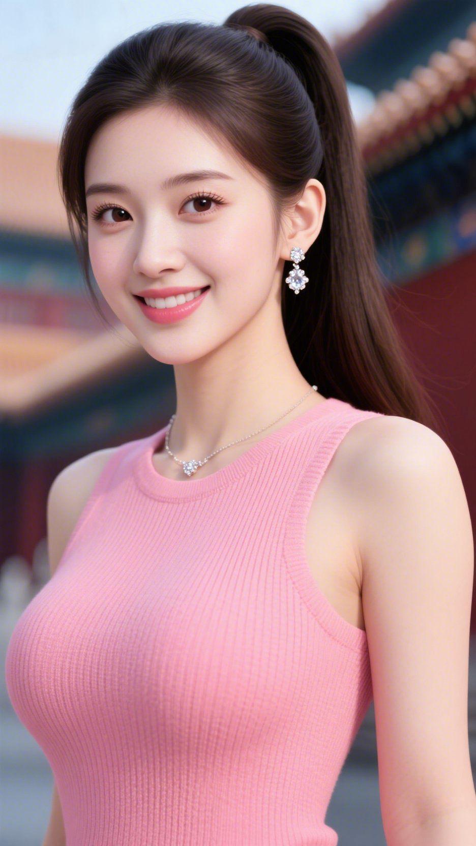 宫苑晴光宫墙朱赤倚云天，飞檐翘角入晴烟。琉璃映日铺金彩，斗拱衔风忆旧年。古