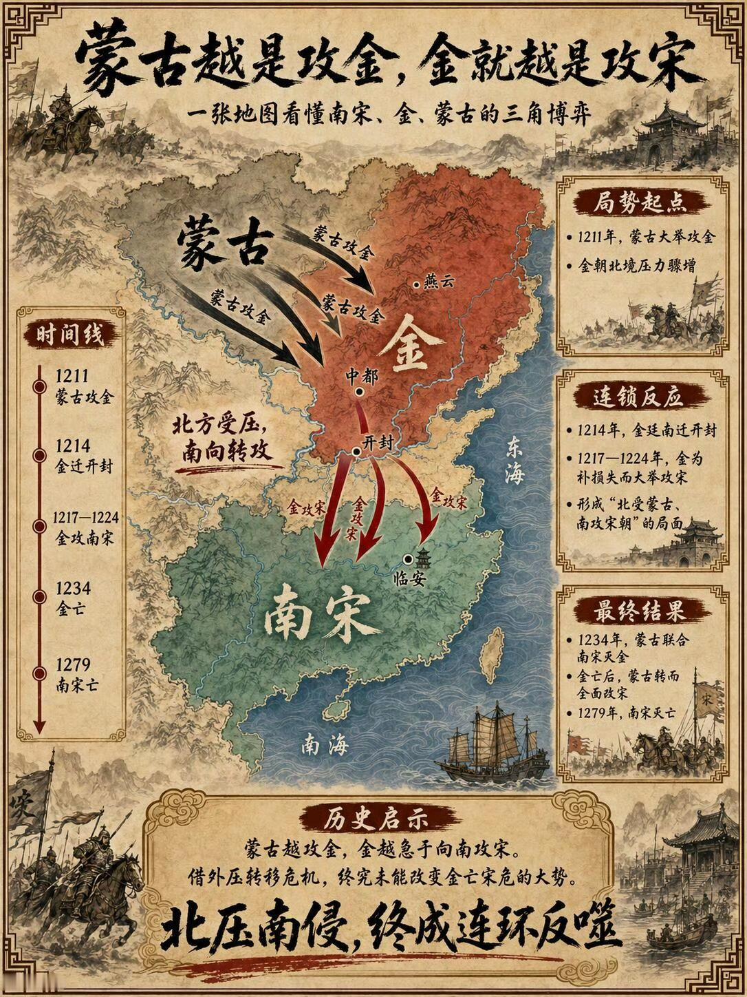 蒙古越是攻金，金就越是攻宋。