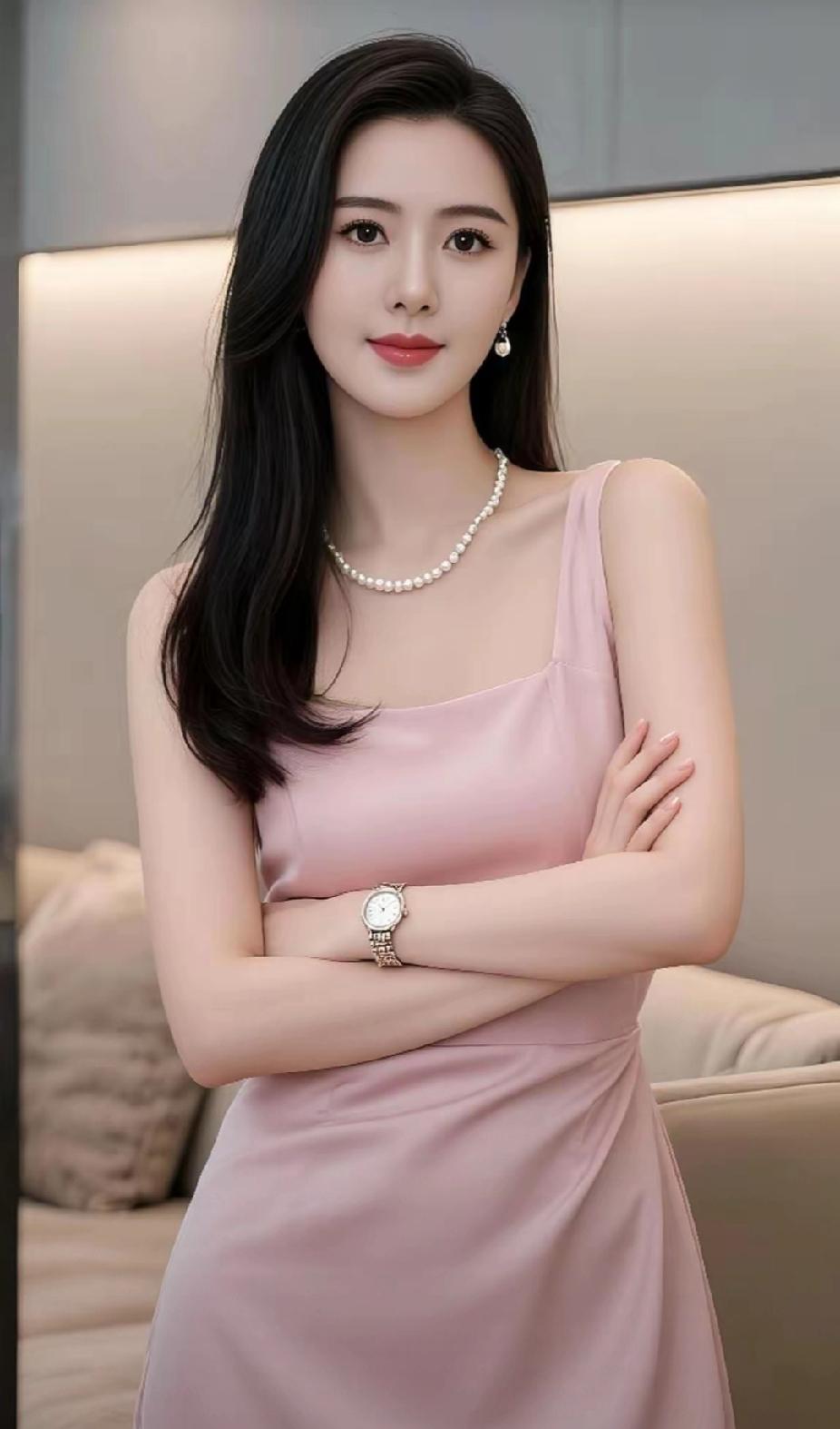 优雅气质，粉裙配珍珠，尽显温柔魅力！
