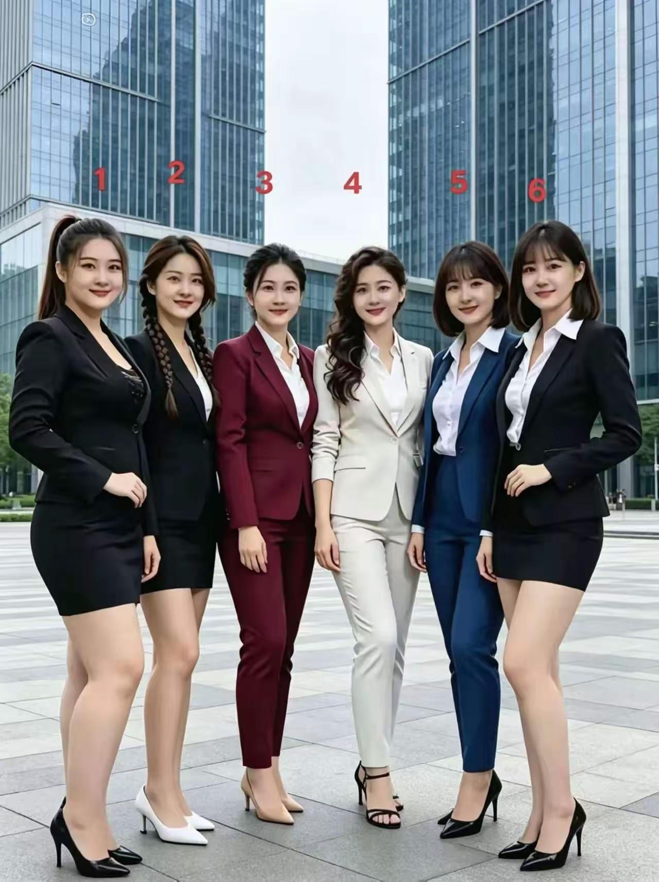 你喜欢哪一种气质的美人?假如你是董事长，办公室为你务色6个秘书，外出商务活动，你