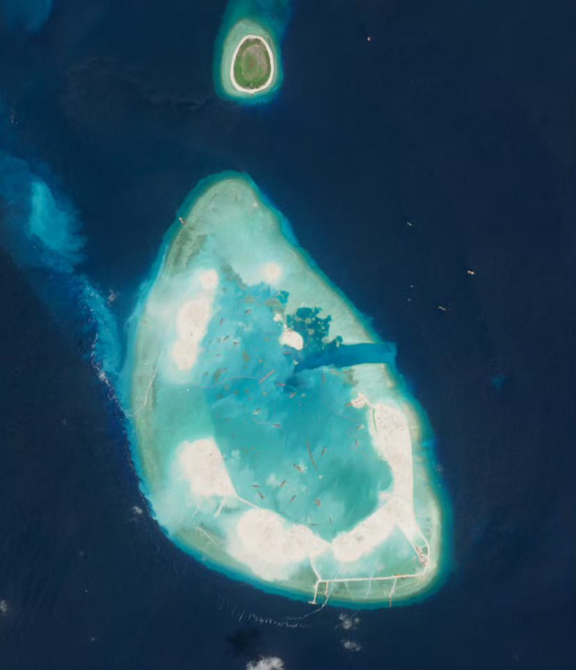 继续造岛！2月7日的西沙群岛羚羊礁，已经确定了：全部填了造岛！羚羊礁位于中国西沙