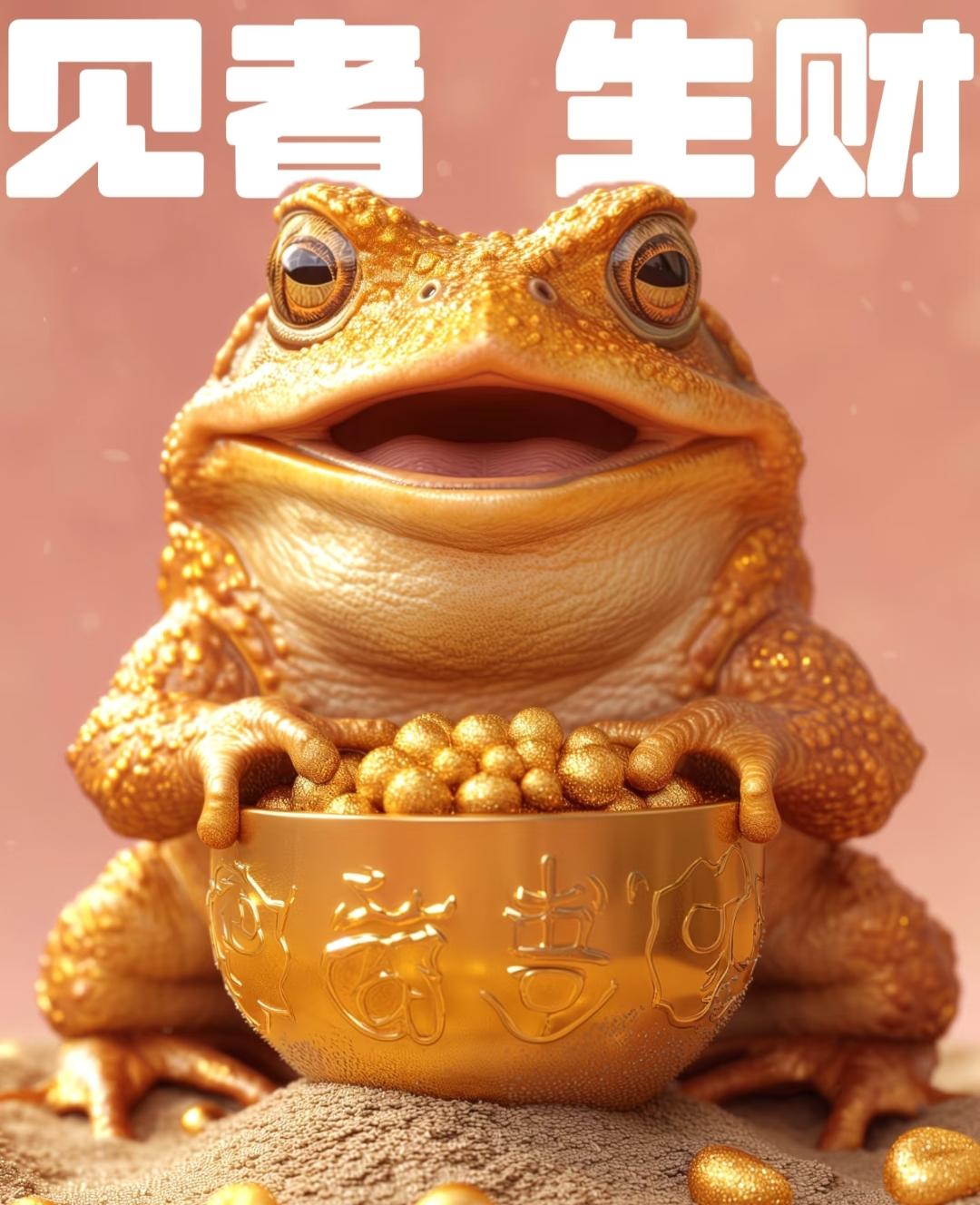 遇见蟾蜍，见者生“财”！来财又来福，日子甜如蜜！金蟾吐钱袋，金银堆满宅！