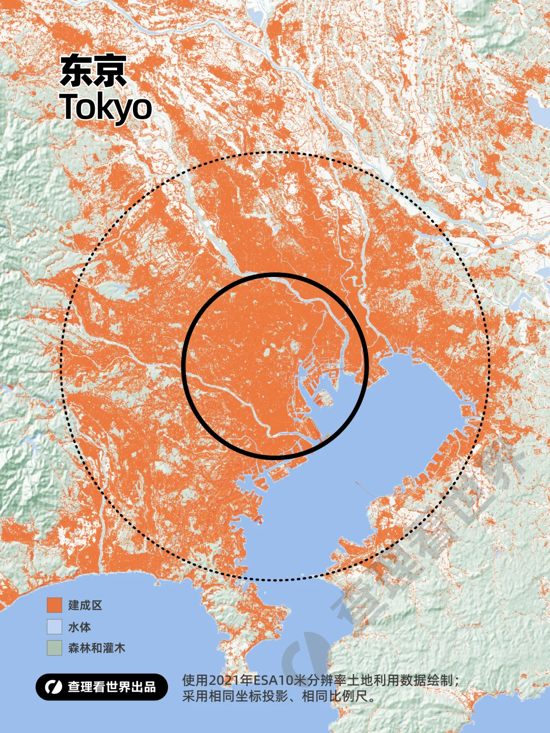 亚洲顶级城市建成区面积对比