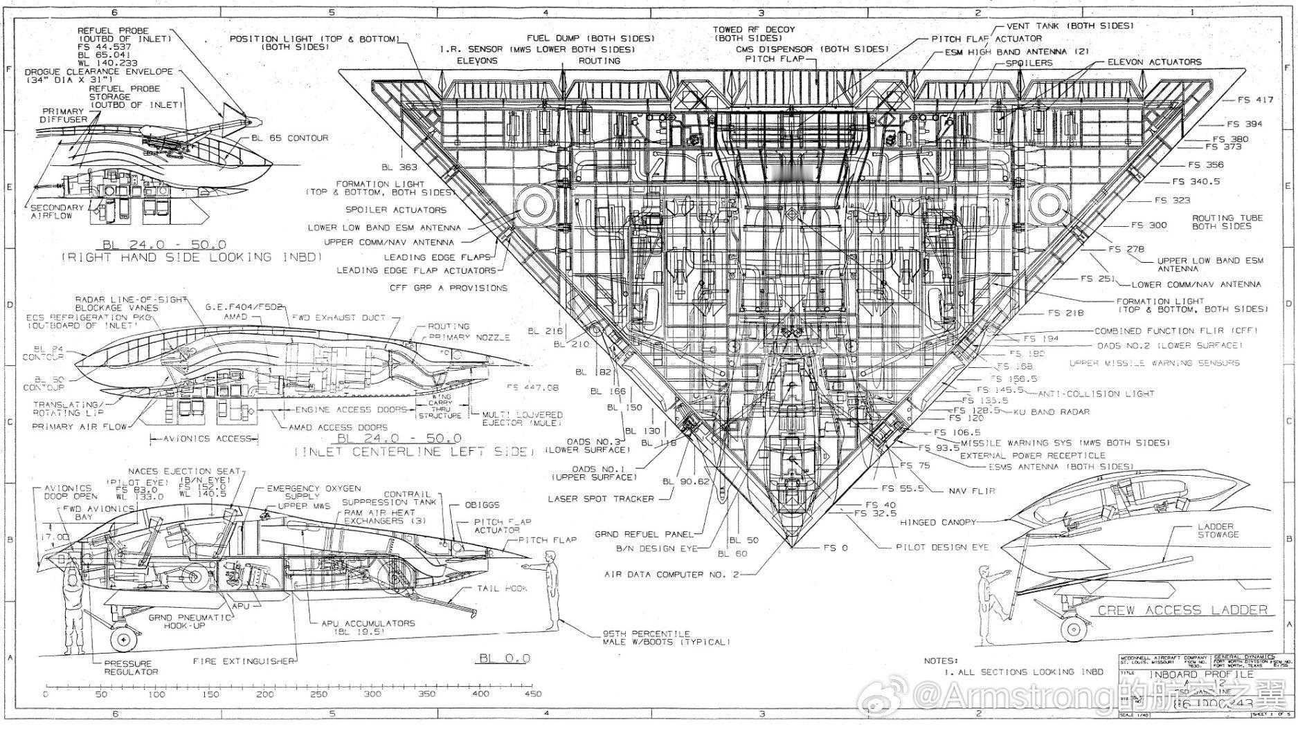 aviationarchives放出了麦道A-12复仇者II舰载攻击机的原厂图纸