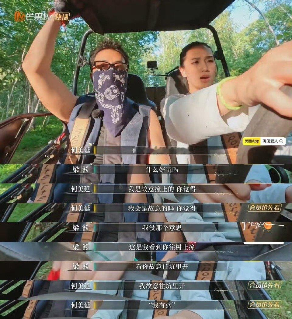 一开始还你一言我一语商量着开，结果何美延躲泥坑没躲稳，哐当撞树上了梁淞脱口一句