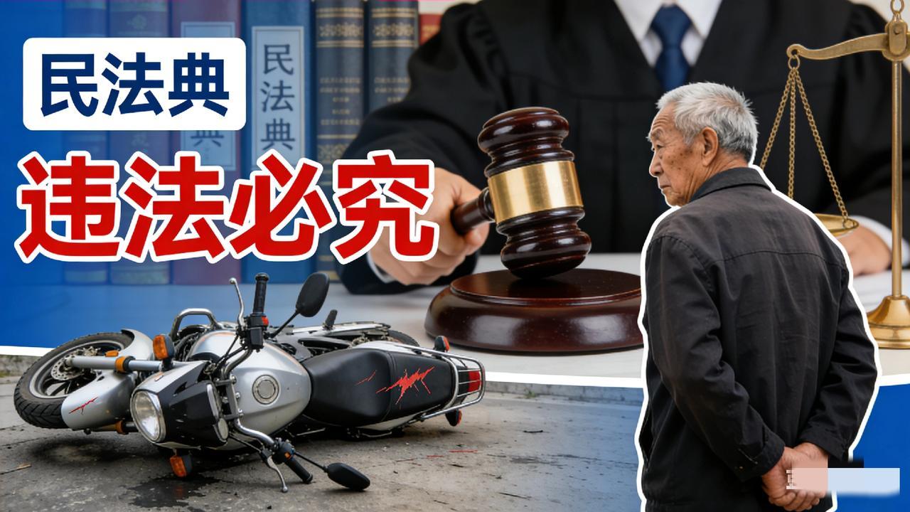 六旬大爷无故推倒摩托车，嘴硬不赔还甩锅！法院判决太给力，这才是公道小区楼下