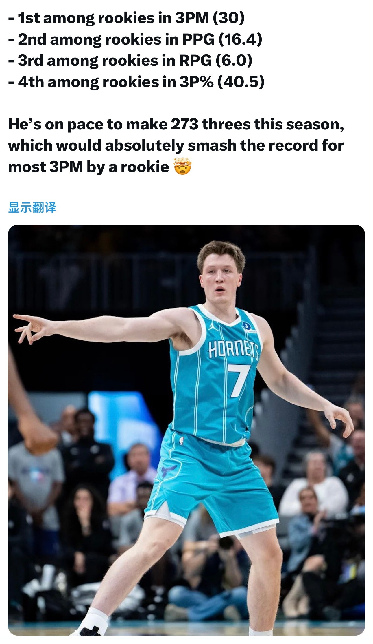 黄蜂新秀康·克努普尔已经成为球队绝对主力和进攻核心，首轮第4顺位被选中的克努普尔