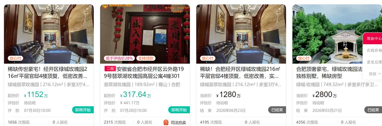 看来今年合肥的一些大佬都遇到了经济上的困难。豪宅法拍的不少。