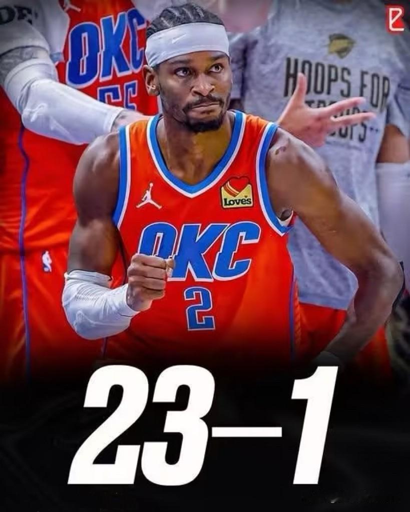 23胜1负，雷霆梦幻开局继续！！现在不是考虑雷霆能不能卫冕的问题，也不是考虑能