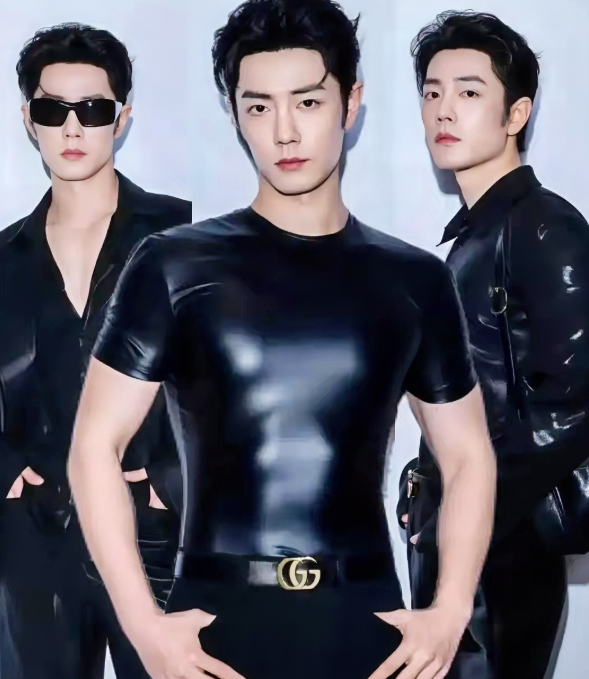 有一天我竟然欣赏不动肖战了黑色亮面紧身皮衣真是谁穿谁丑，即便是肖战那么帅的脸蛋