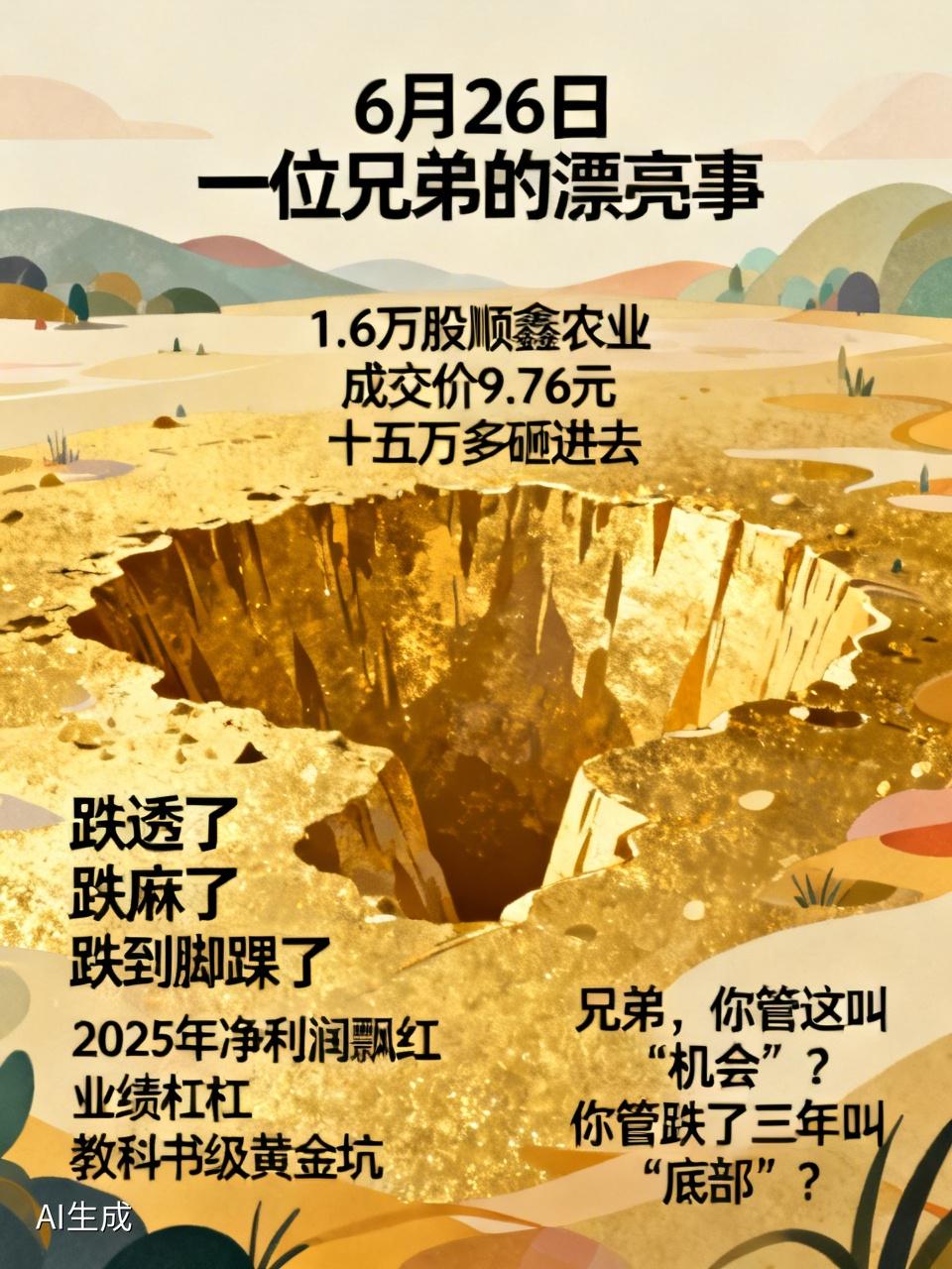 6月26日，一位兄弟干了件“漂亮事”，1.6万股顺鑫农业，成交价9.76元，一笔