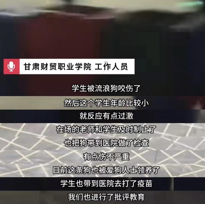 真有点看不懂，学生在校园内被流浪狗咬伤后打了狗，学校面对采访时全程强调及时控制了