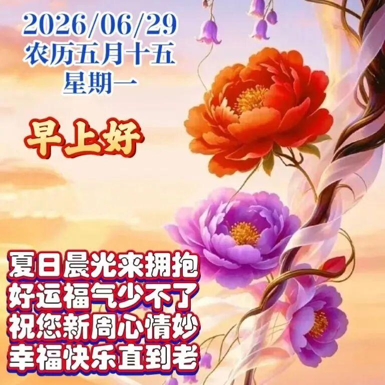 清晨放飞祝愿，展开崭新一天。福禄寿喜照面，平安喜乐都现。吉星伴你身边，福星陪你向