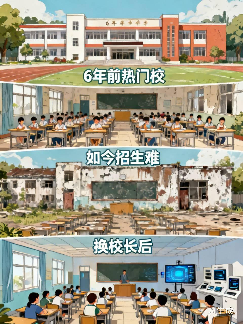 6年前，我们学校还是家长挤破头想进的热门校。如今，招生计划都完不成，六年级只剩两