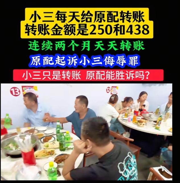 小三每天给原配转账，转账金额是250和438，连续两个月天天都转，原配气不过，起