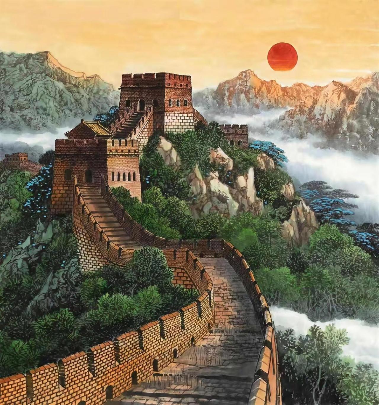 长城雄姿。长城山水创作者中心创作灵感国画山水国画