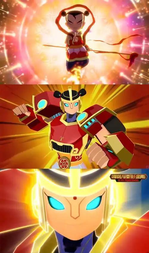 中美合拍动画《我的哪吒与变形金刚》昨晚首播了！哪吒踩着风火轮变身赛博坦战士，和汽