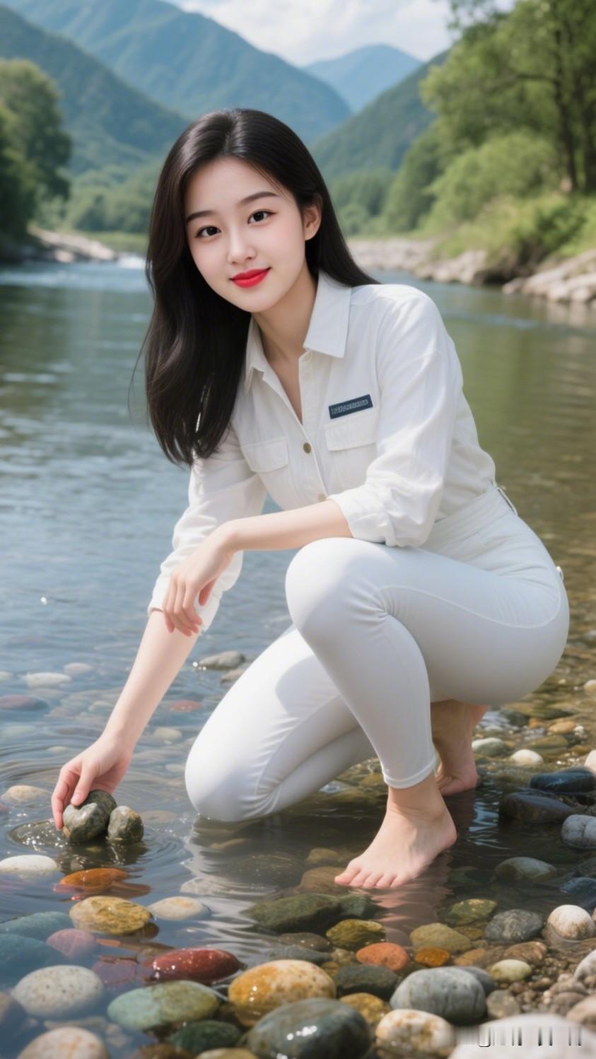 碧水映红妆，山间美人行。所见随拍记录美好在山间溪流边，感受大自然的宁静与美好。