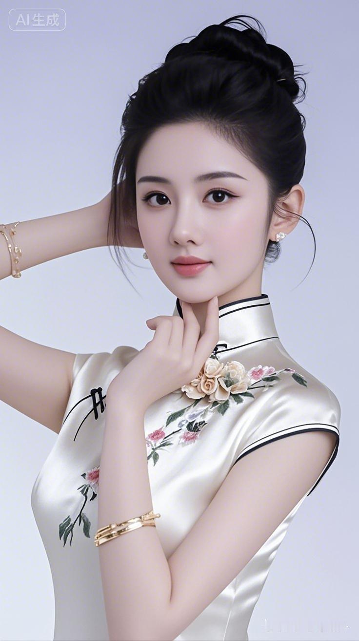 20岁清丽美人，冷白皮白到发光，大眼清澈柳眉弯，琼鼻挺翘樱唇娇艳，古典妆容，浅白