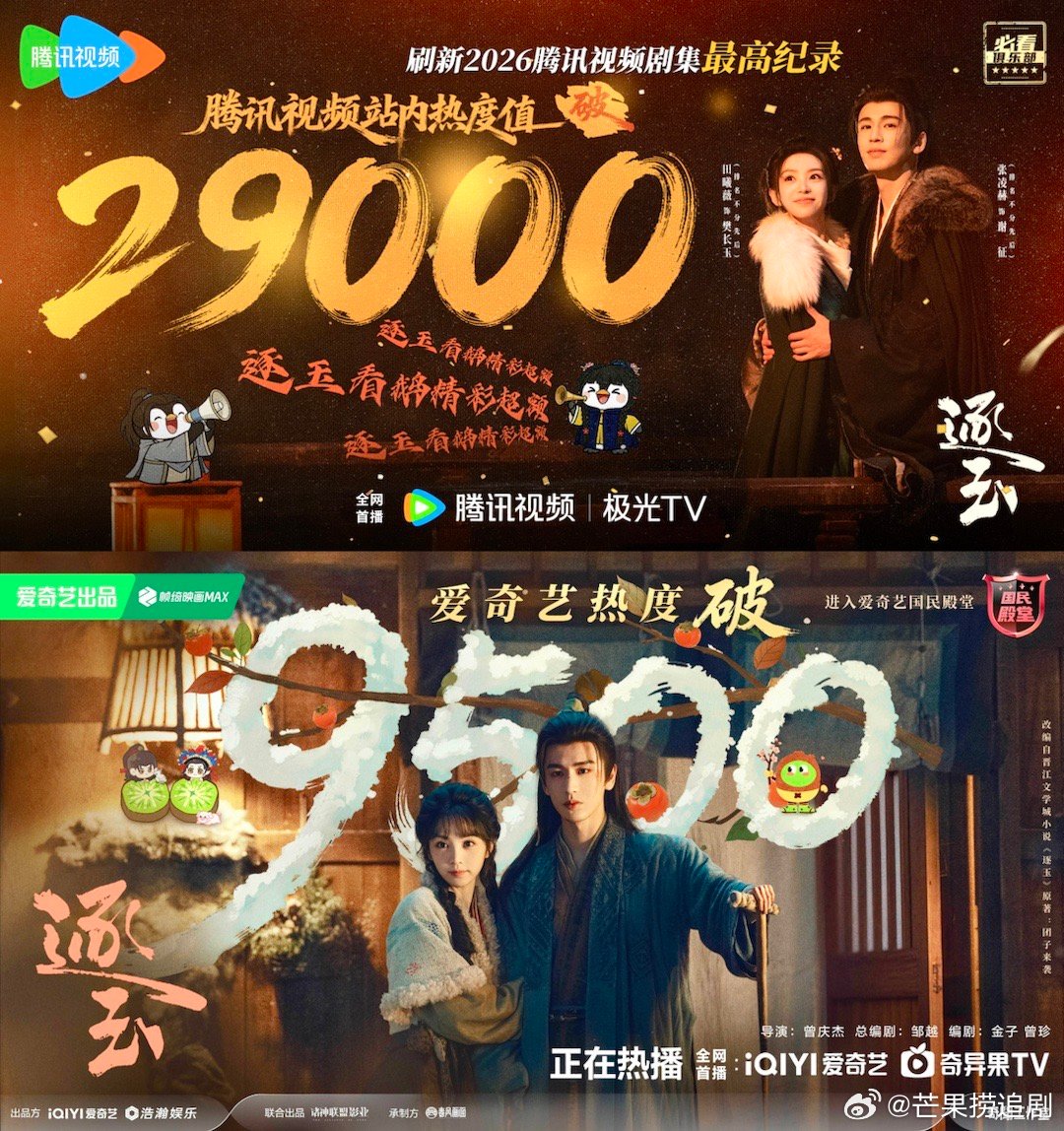 宁挨皇族骂不流贫民泪，是的，全是《逐玉》干的！开播第三日，爱奇艺破9692腾讯破