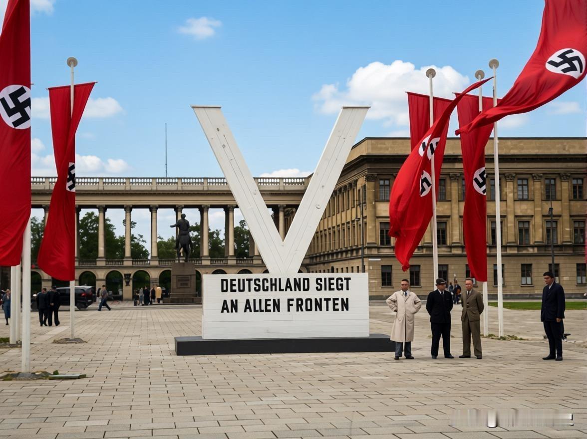 德意志必须遥遥领先！“V”形标志下的标语写着“德国在所有领域领先”。历史历