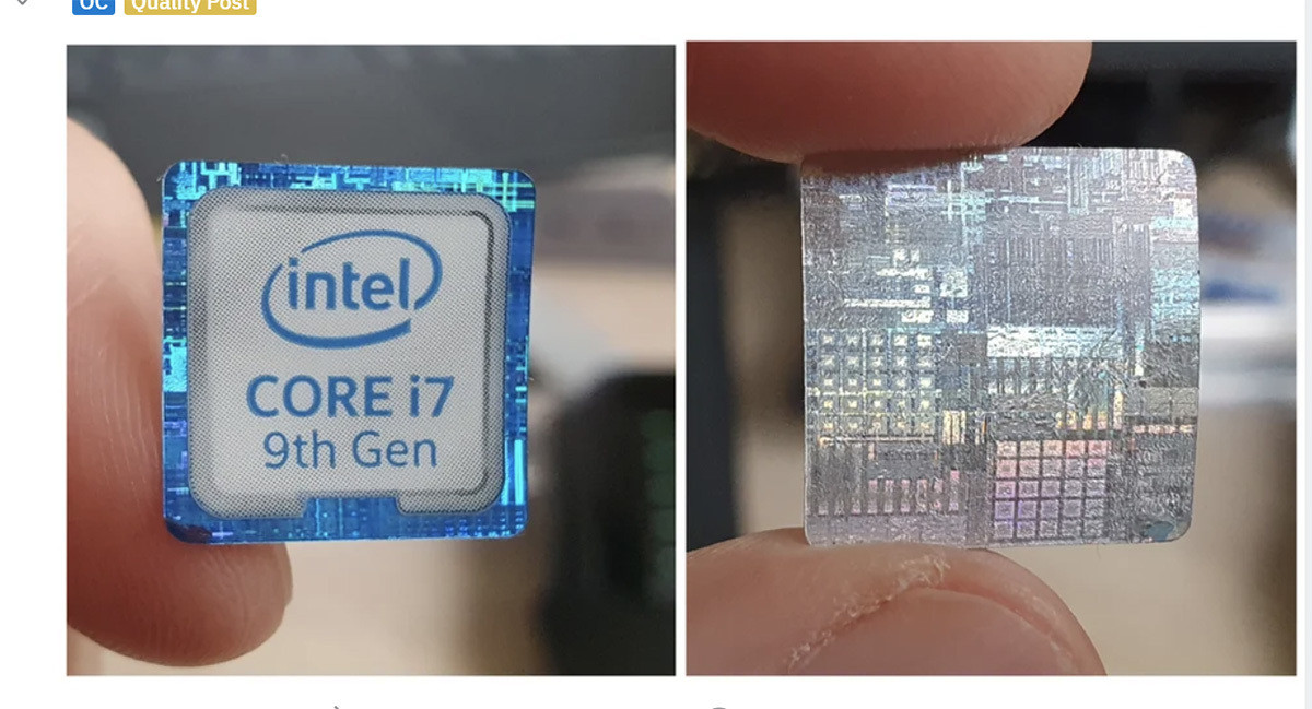过去Intel的CPU贴纸背面，是该款CPU的内部构造。据说现在无了。​​​