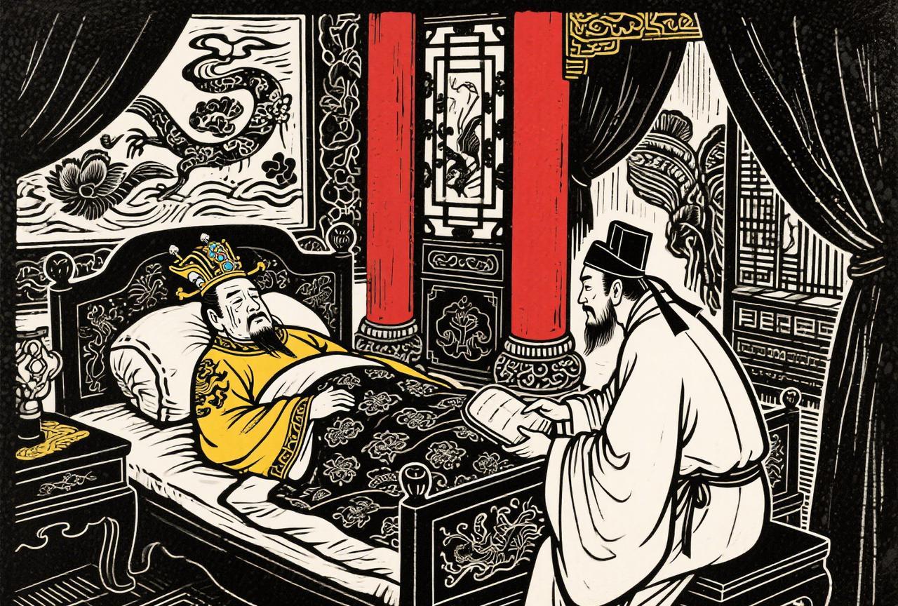 皇帝病了，于是让人去请扁鹊；扁鹊还没到，皇帝晚上做梦，梦见两条病虫说话，一个说