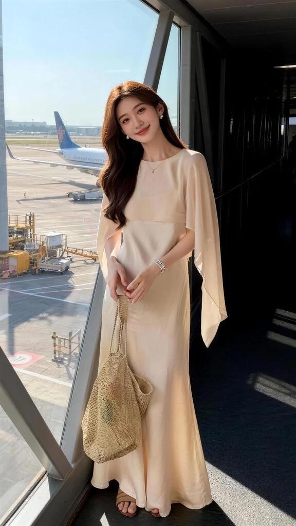 女神穿搭，太有女人味了轻奢慵懒法式连衣裙，白色长款裙仙气飘飘裸色长裙白色
