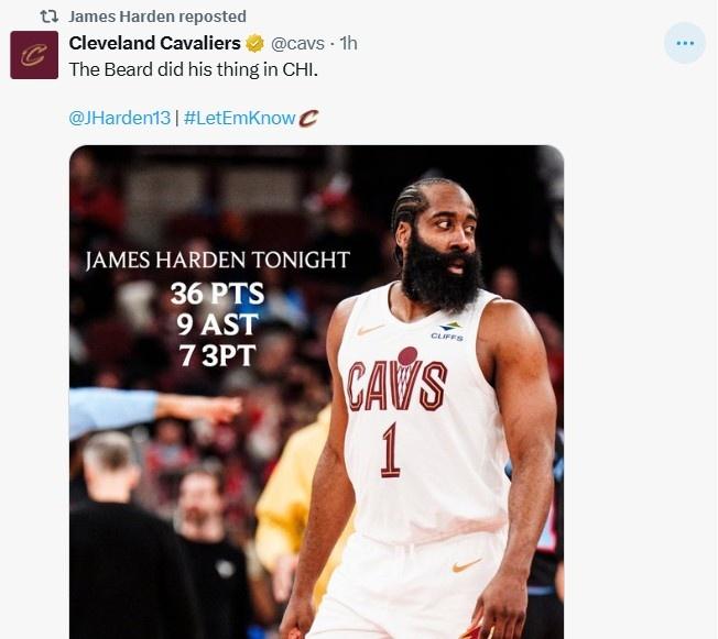 哈登抡冒烟了，轰下骑士生涯新高的36分，还有一项数据追平库里！本以为战公牛，