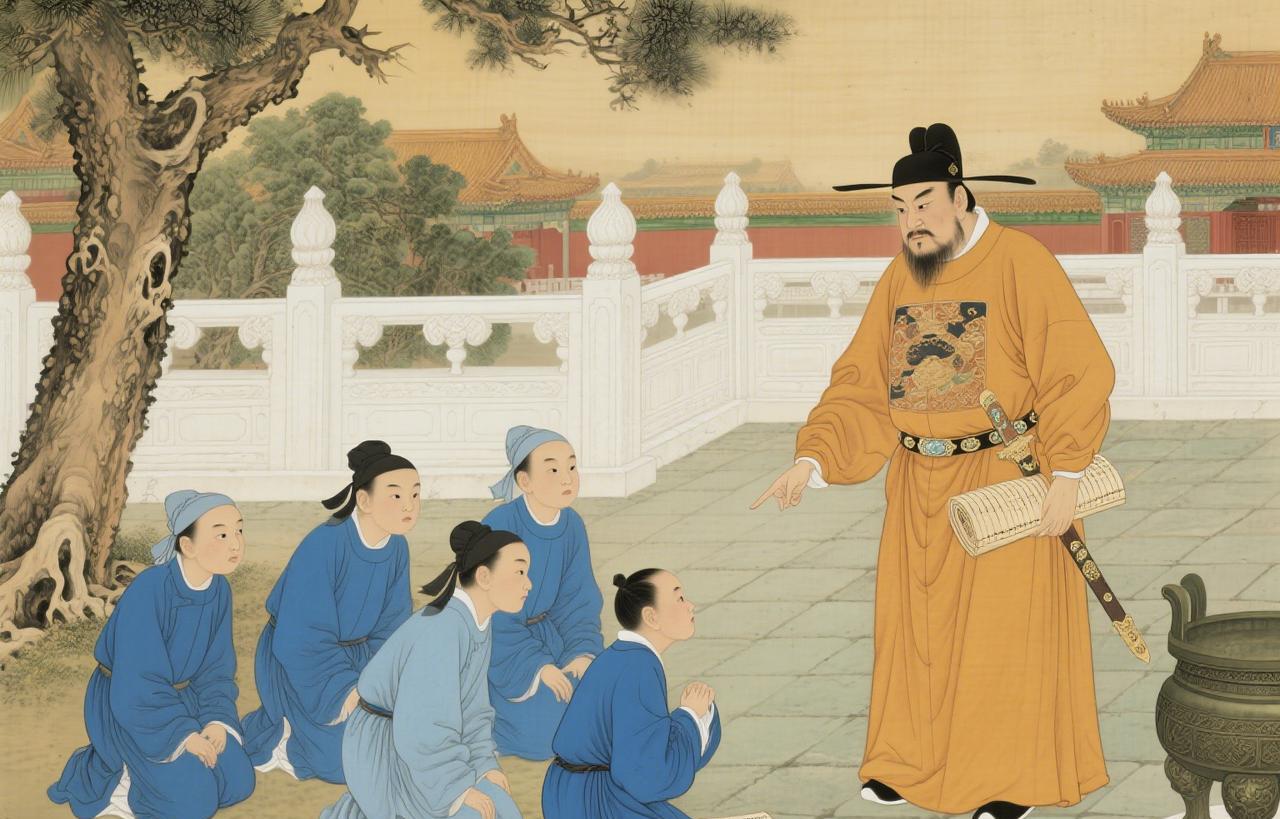 洪武三年冬十月的一天，应天府阴雨绵绵。朱元璋退朝时，瞥见两名小太监穿着干靴在雨中