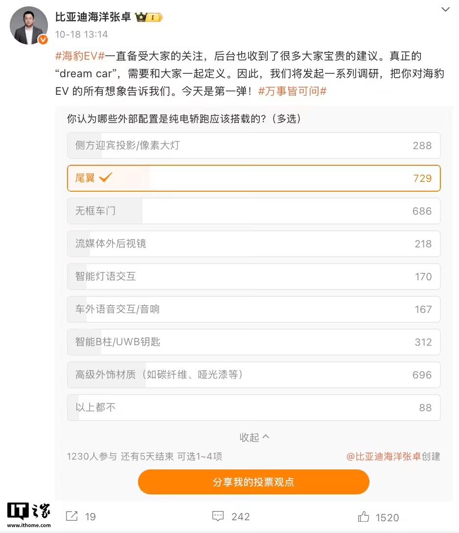 10月20日，比亚迪汽车海洋网销售事业部总经理张卓通过微博，发起了一项关于