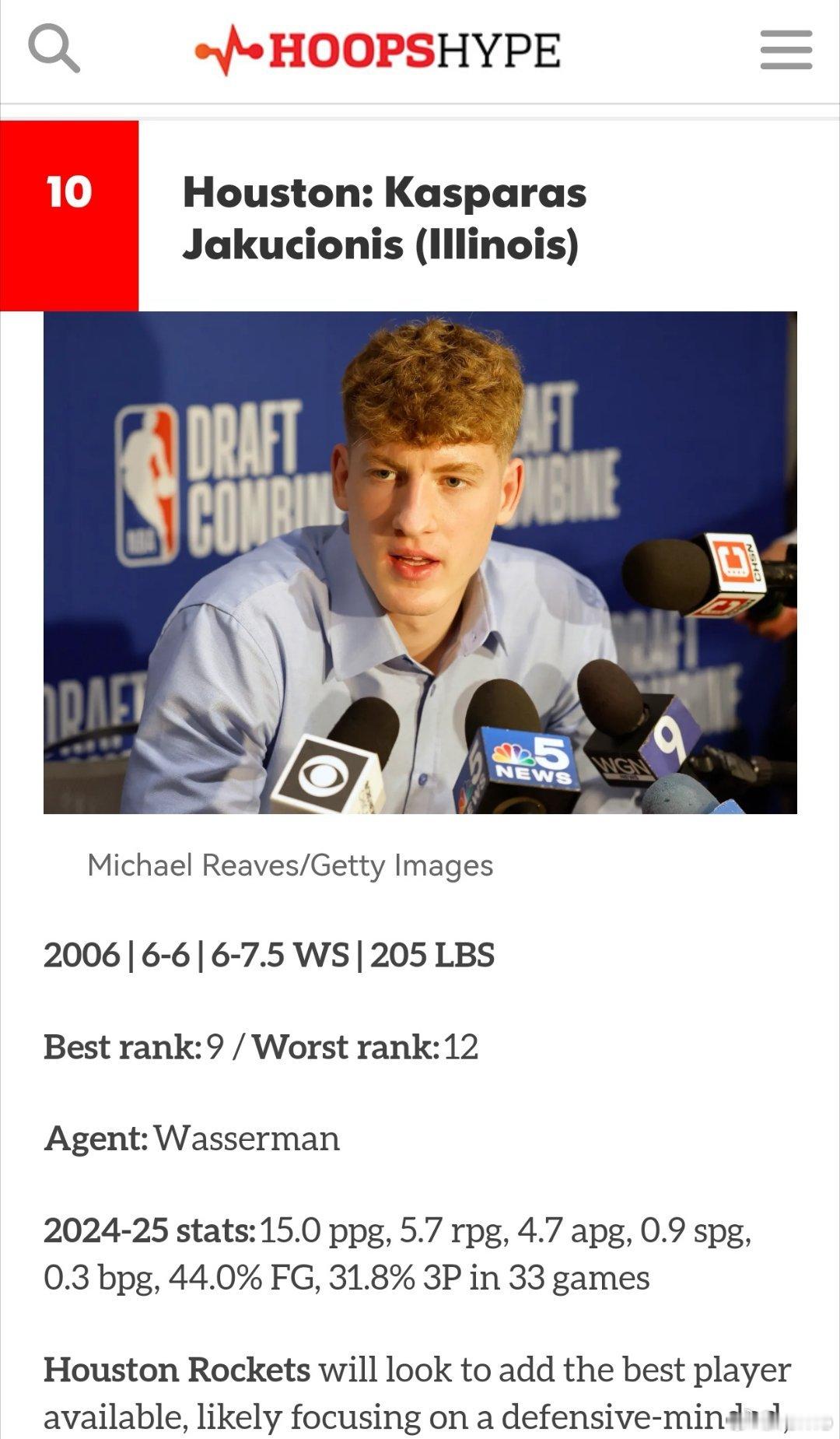 2025年NBA模拟选秀：雅库与火箭队紧密关联——HoopsHype综合模拟