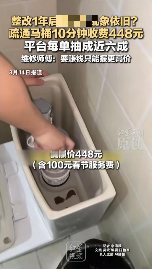 “屡教不改？”近日，一女子称，春节期间，自己因家中马桶堵塞，便在某平台下单了一项