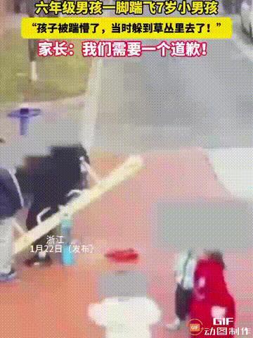 必须道歉！浙江湖州一处小区内，一个7岁孩子正在游乐场所玩耍时，仅仅是因为路过一个