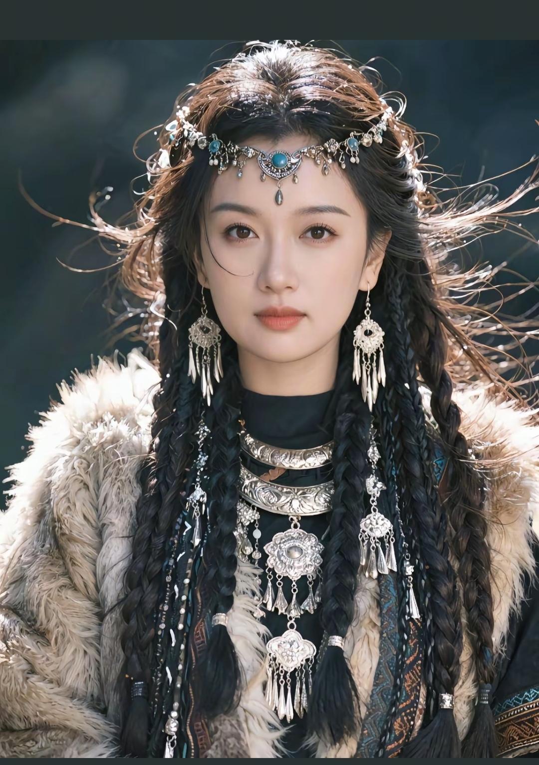 碧玉簪头映，银饰绕颈间。