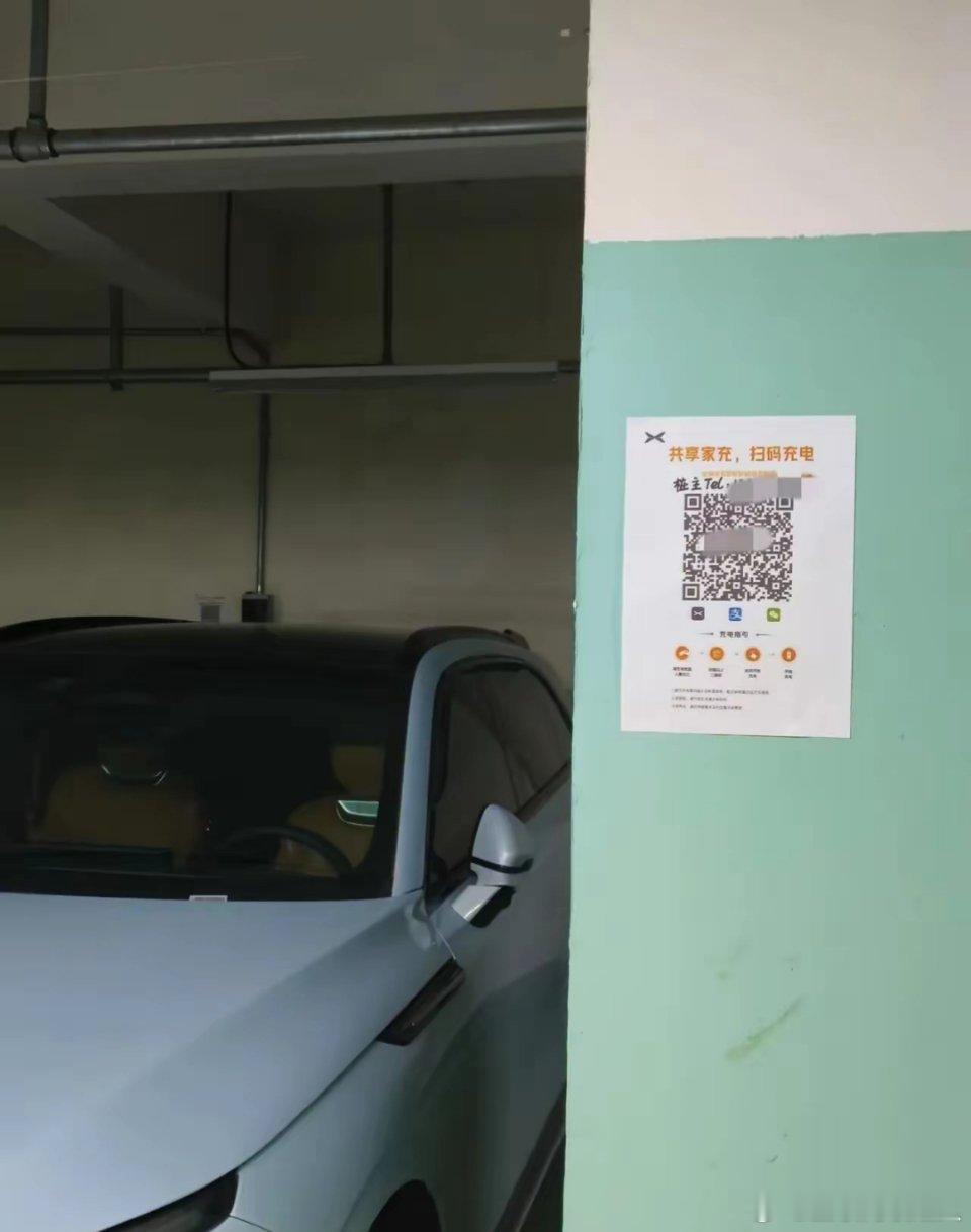 今儿我把小鹏充电桩共享出去咯，主要给邻居们用。电费呢，我这桩主设定为0.9元，高