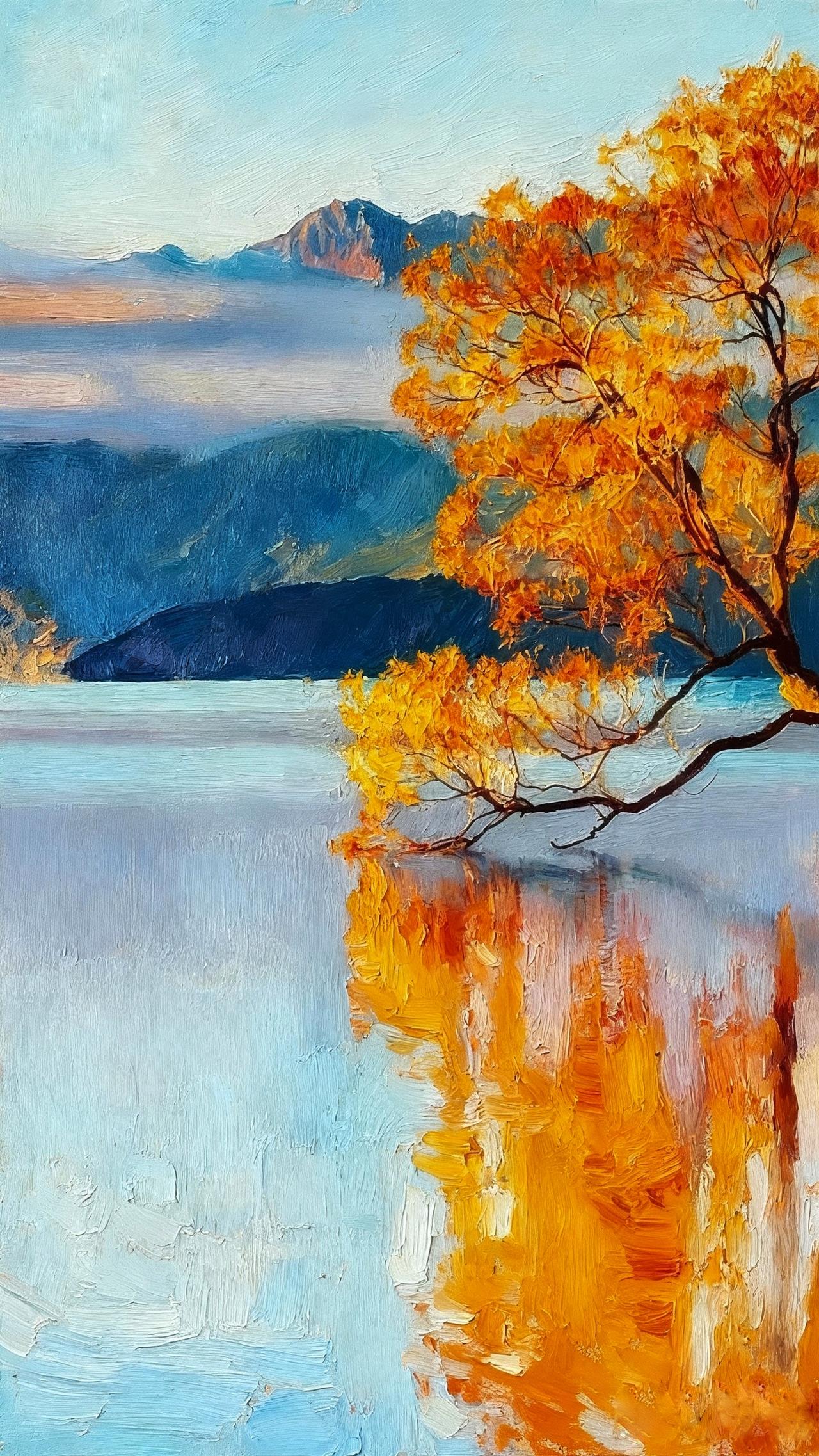 这样的金秋时节，你们喜欢吗？油画油画艺术壁纸风景画