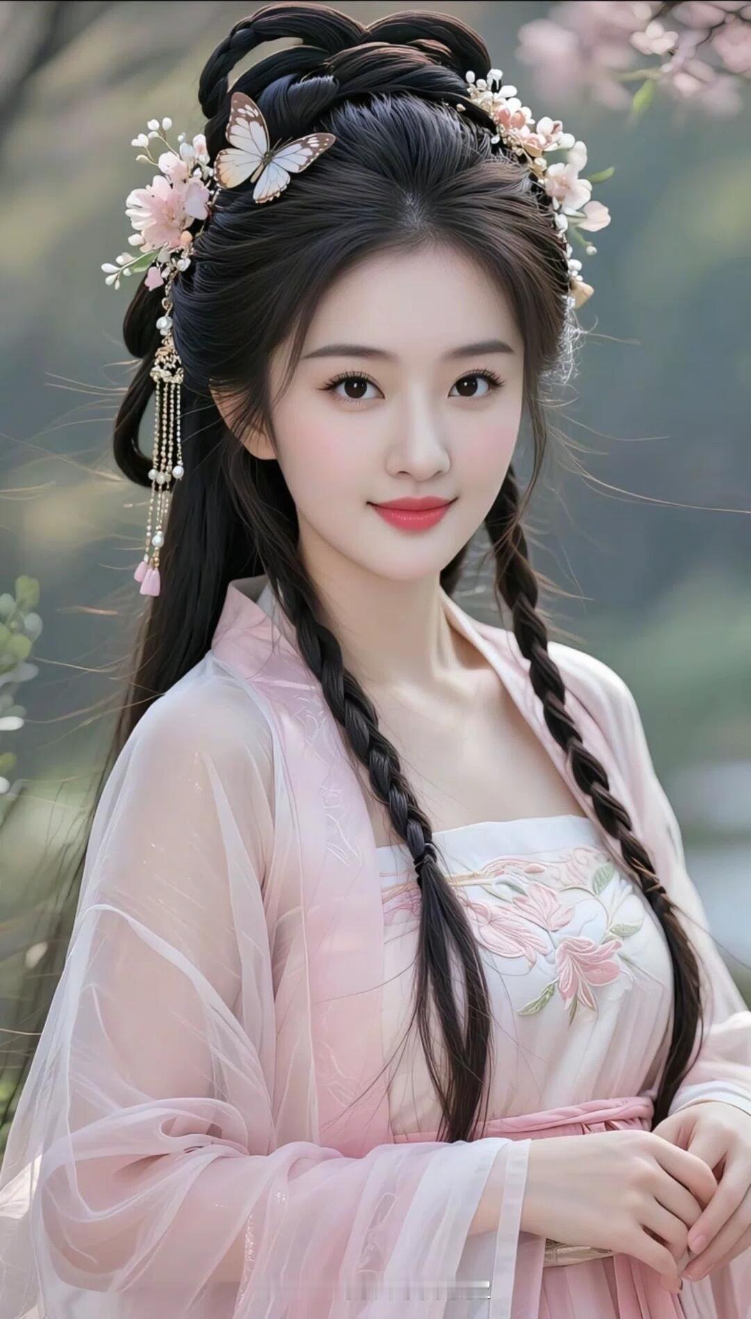 梦幻古风少女，花间蝴蝶翩翩起舞