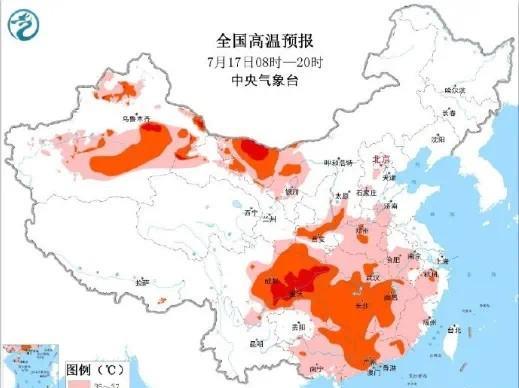 今天全国最高温：重庆西部和北部、四川盆地中南部、内蒙古西北部、新疆吐鲁番盆地等地
