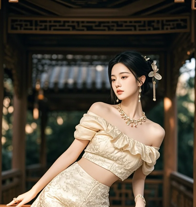 古亭风相伴，佳人俏皮惹人怜，这古典美貌可曾在你心撒欢？