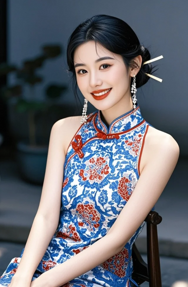 当知性遇上旗袍，她站在光影斑驳的庭院里，连风都变得温柔