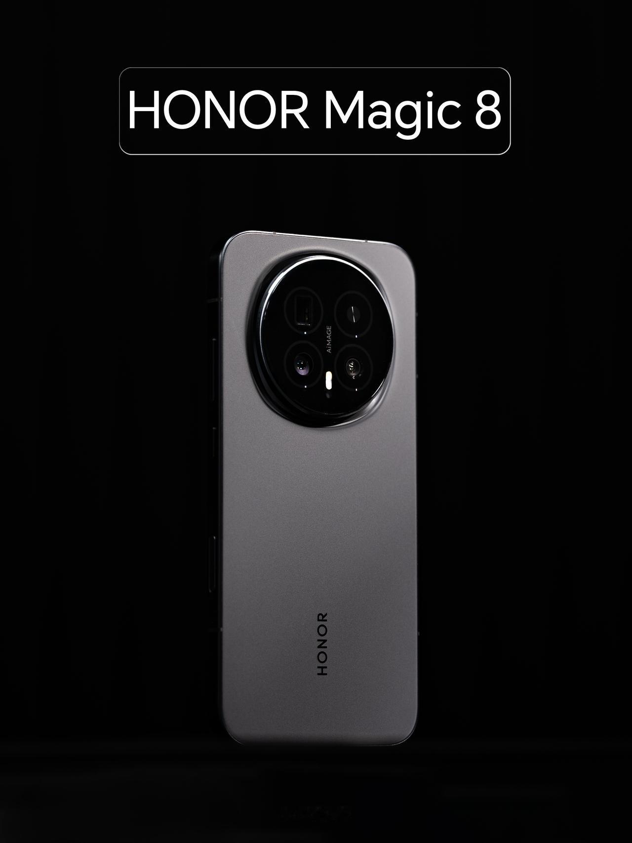 HYK图赏｜荣耀Magic8这款是“绒黑色”版本，机身以黑色为主，后盖是哑