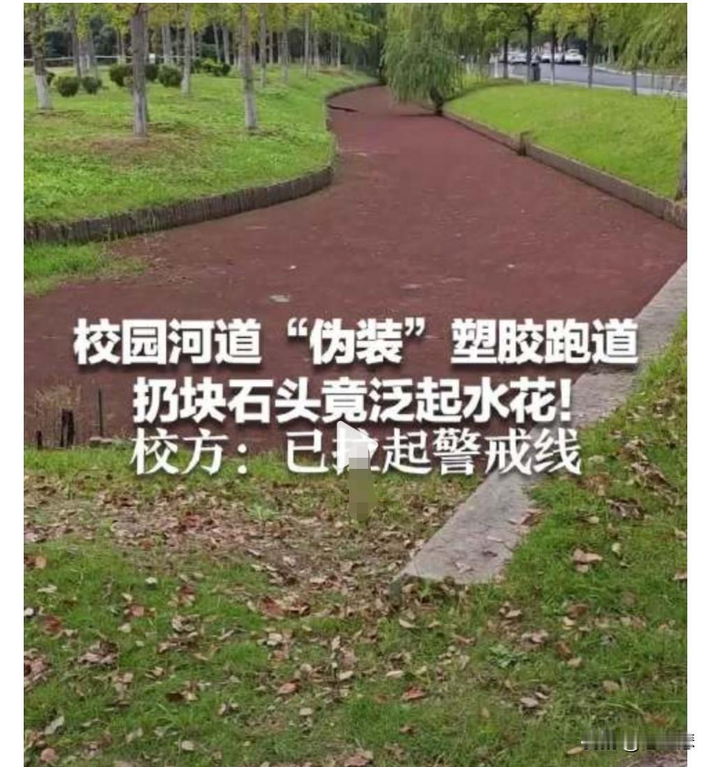 这也太神奇了吧，某校园河道远看竟然像塑胶跑道。不过这真的很容易引起误会。要是发