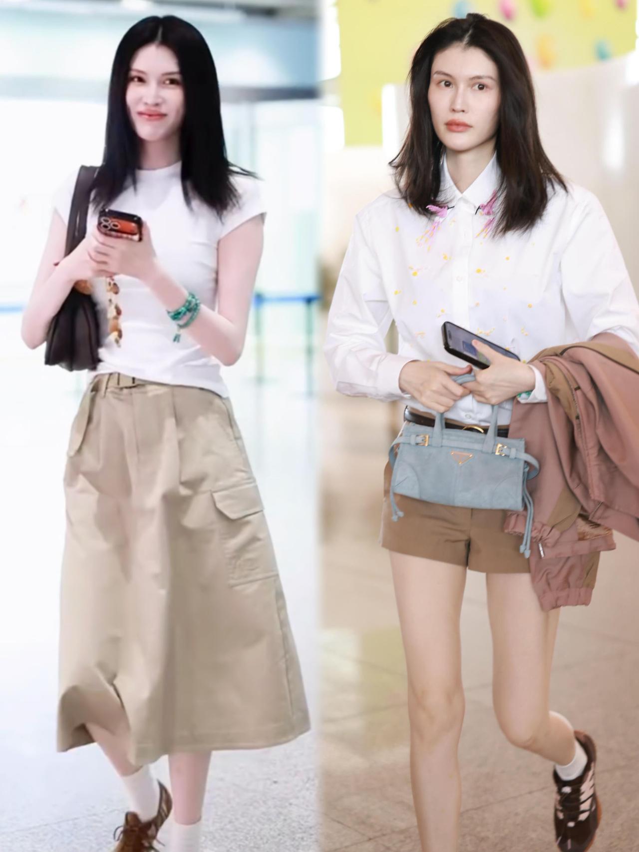 何穗街拍，两套白配卡其色的look很显贵呀！妥妥的老钱风教科书穿搭！干净白T